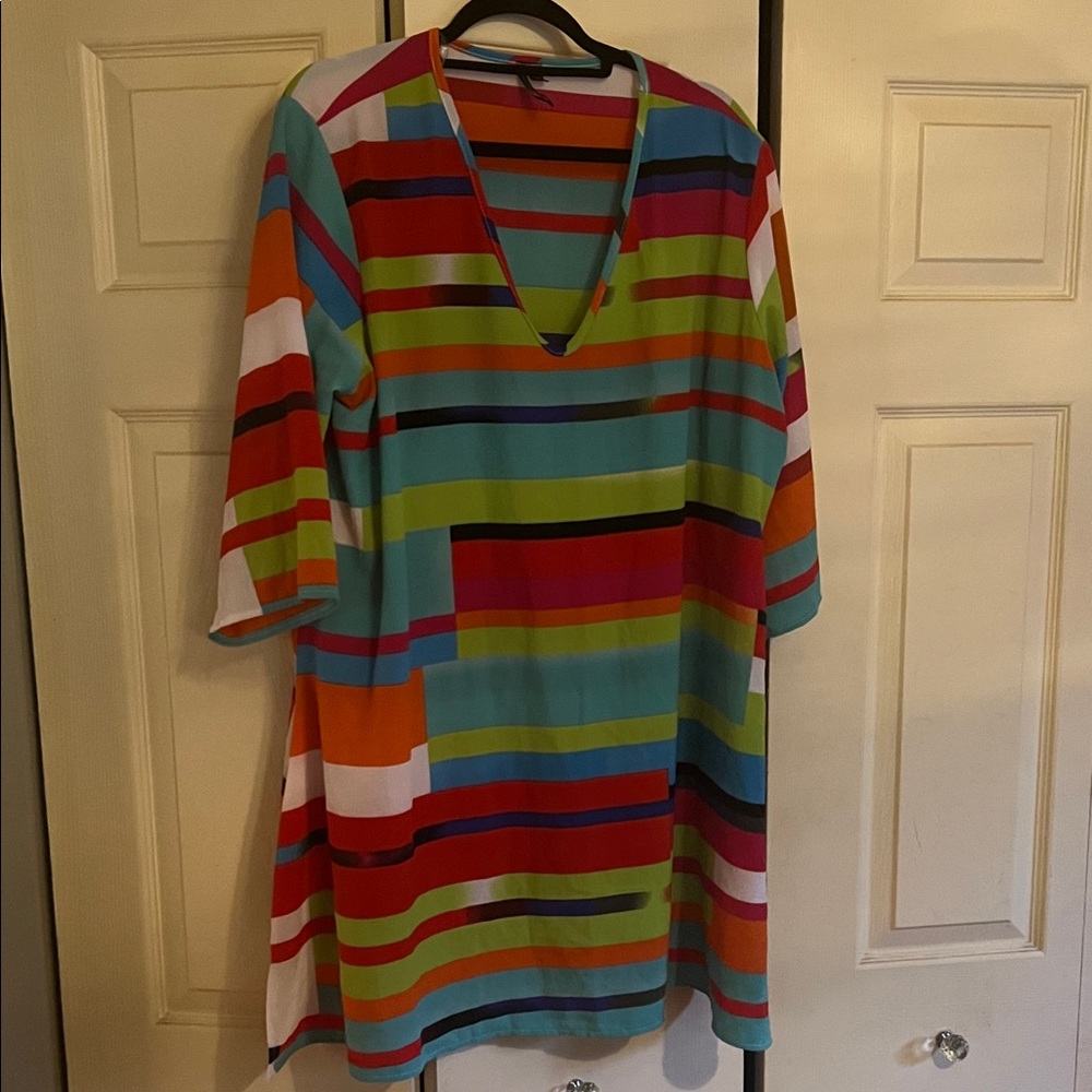 Vibrant Multicolor Striped Swim Coverup